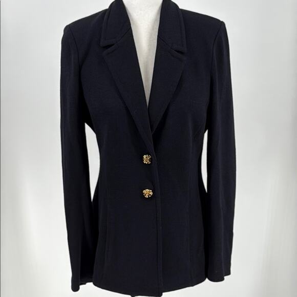 St. John 2 Gold Button Santana Knit Navy Blue Blazer Sz 6 Preppy Money Office